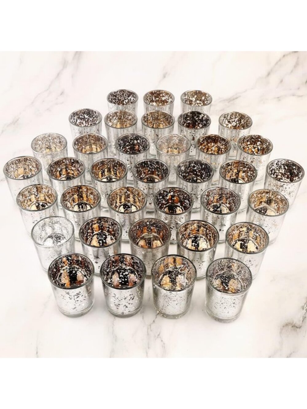Elegant Silver Mercury Glass Tea Light Holders Set of 36 - Votive Candle Holders